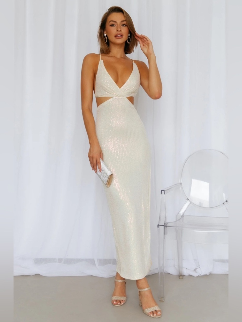 *NWT* Hello Molly Women’s Cream Sequin Create The Spell Formal Dress, Size 4